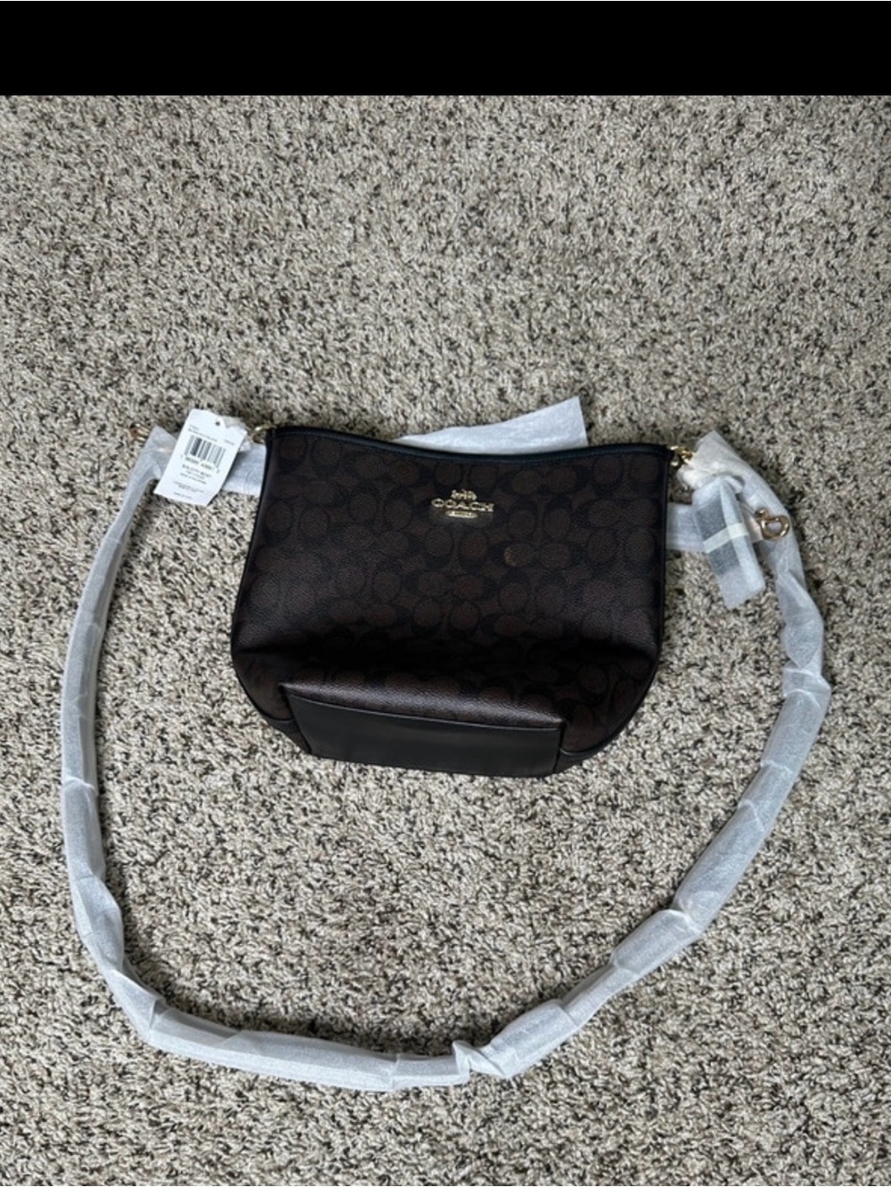 Coach Dark Brown Signature Leather Crossbody with Gold Logo